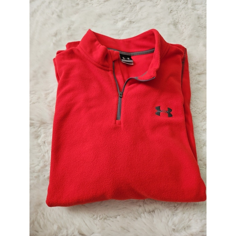 Under Armour Fleece Pullover Mens XL Red 1/4 Zip Jacket Arm Pocket Warm Winter